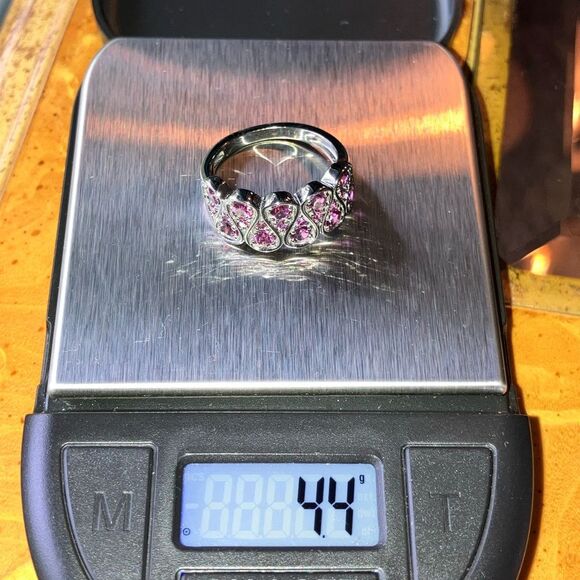 Natural Raspberry Garnet Black Rhodium Over Sterling Silver Ring Size 8 - Picture 10 of 10